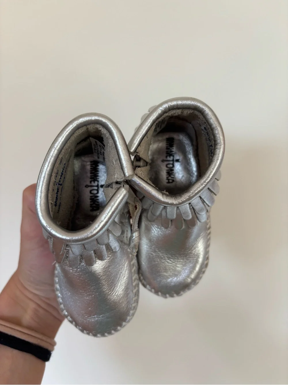 Minnetonka Moccasin Metallic Silver Baby Boots
